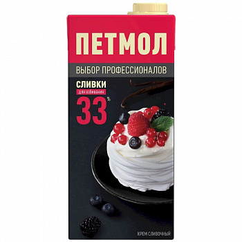 Сливки ПЕТМОЛ 33% крем сливочный -  1000г (уп.12шт)